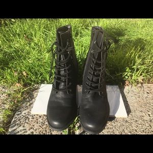 Vintage black booties with zippers and high heels